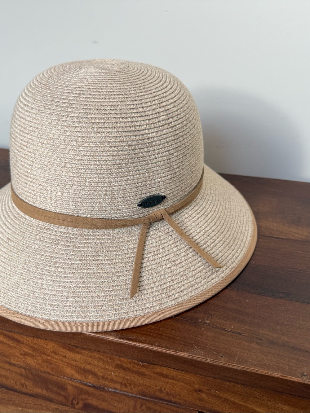 Beige Straw Sun Hat with Tie Band